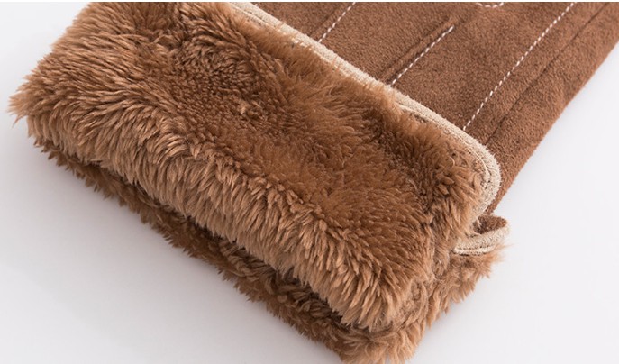 Suede fleece gloves for men's autumn cycling and women's winter anti-slip, cold-proof and warm touch screen with fleece 001 details Picture