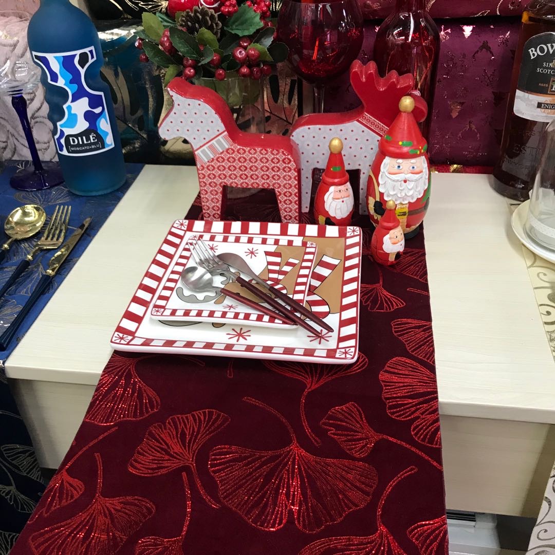 手工圣诞婚庆蕾丝diy桌布麋鹿雪花图案布辅料织带批红色杏叶绒不