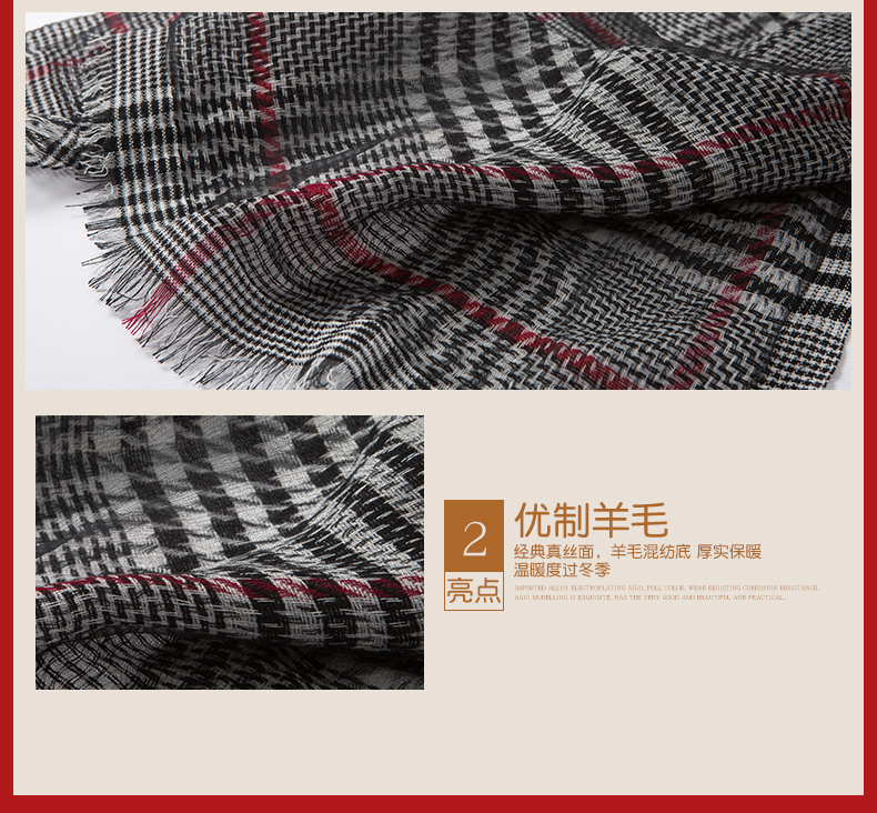 Women's Fashion Trend Everything Warm Classic Plaid Silk Wool Blend Scarf details Picture