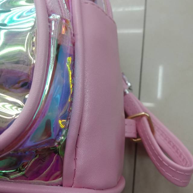 Transparent Backpack Female Schoolbag Tide Brand Female Europe And The United States Street Ins Super Fire Laser Small Schoolbag Badge Jelly Bag details Picture