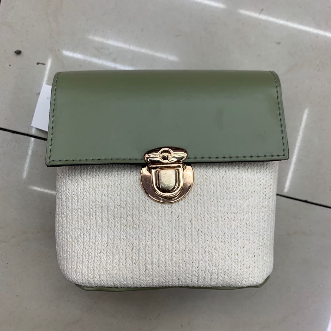 Pu Bag Splicing Braided White And Green Color Bag Chain Crossbody Bag Ins Fashion Women's Bag