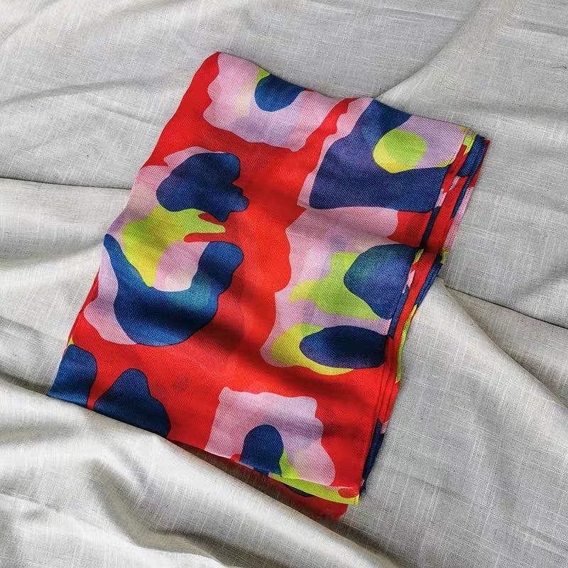 Children's Candy Color Printed Chiffon Scarf Silk Scarf Shawl Dual Use details Picture