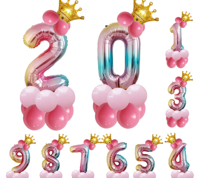 32-inch gradient color digital column aluminum film balloon base road guide birthday decoration combination set Specification image