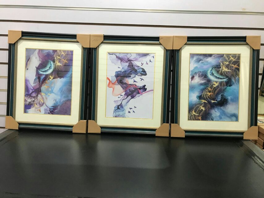 玻璃卡纸画晶瓷画版画抽象简约风格三联画客厅装饰画现代简约轻奢挂画壁画