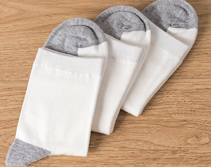 Medium-thick men's all-cotton socks, 100% cotton mid-waist men's pure cotton socks, white gray-soled men's socks, men's short socks details Picture