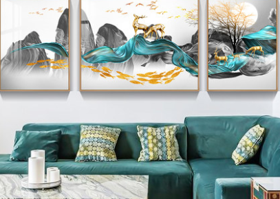 利帆三联鹿头系列晶瓷晶贝装饰画