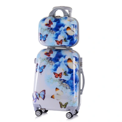 New Cartoon Universal Wheel Luggage Bag Travel Case Pc Trolley Case Wholesale Butterfly Pc+Abs
