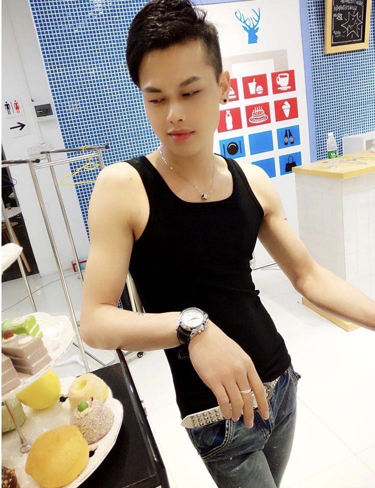 夏坎肩速干背心纯色健身运动弹力紧身上衣工字方领背心产品图