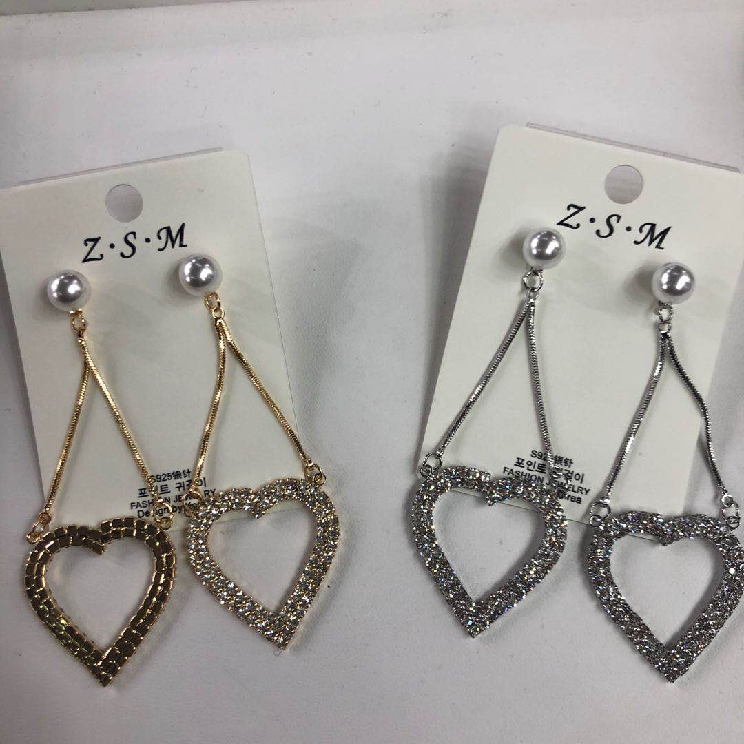 Love heart micro - set long earrings silver needle anti - allergy Korean version of the trend earrings show thin earrings thumbnail