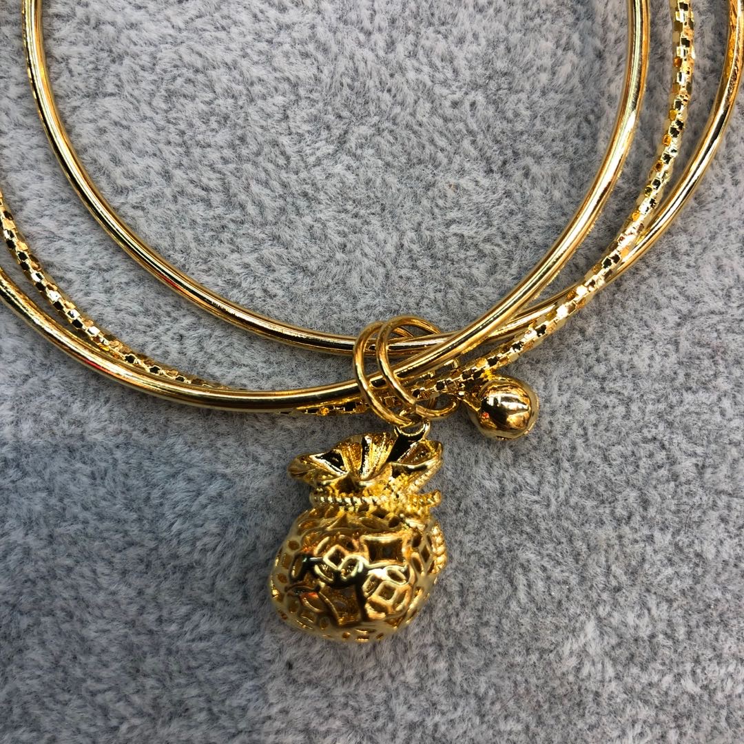 Money Bag Bell Bracelet Brass Gold Plated Three Three Women's Jewelry Specification drawing