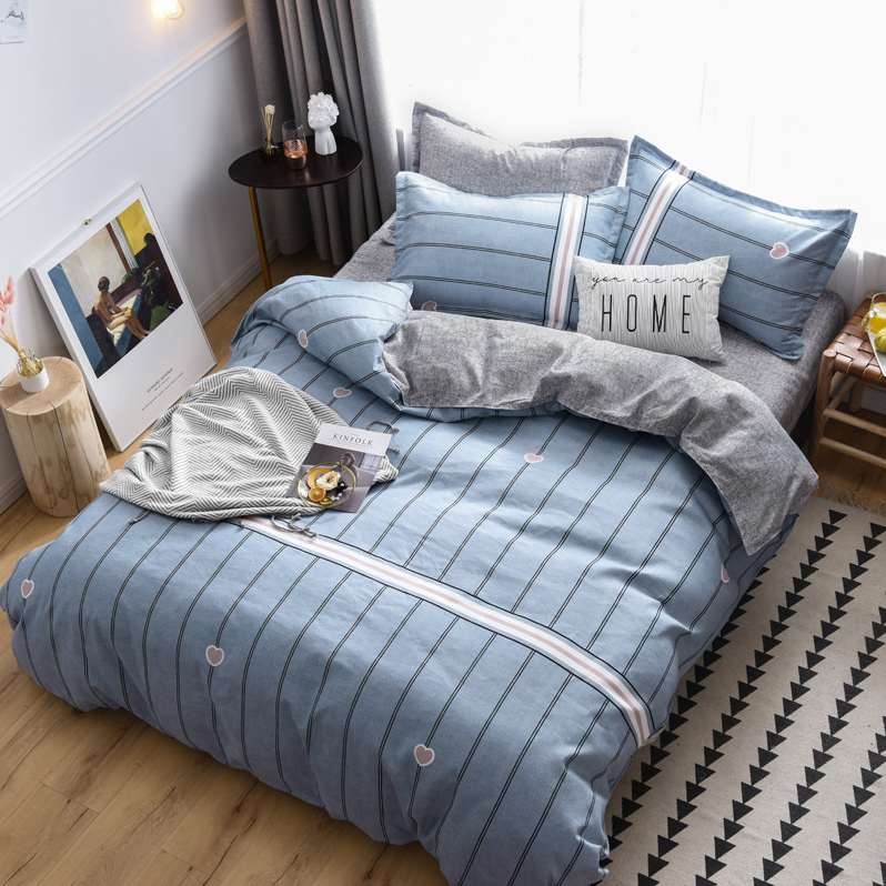 Ins Style Cartoon Korean Version Printed Simple Design Ab Layout Plush Cotton Four-Piece Set