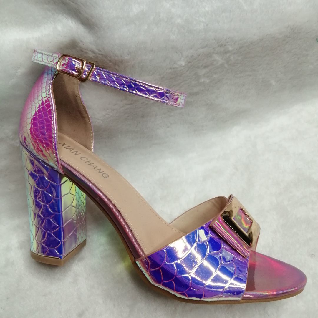 Pink purple sandal female super high heel thick with open toe sexy belt party versatile fish scale cross-heeled sandal