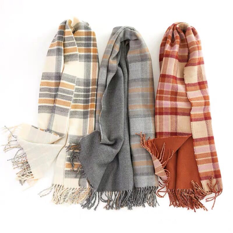 Women's Fashion Trend Casual Winter Thickened Warm Multi-Color Plaid Scarf details Picture