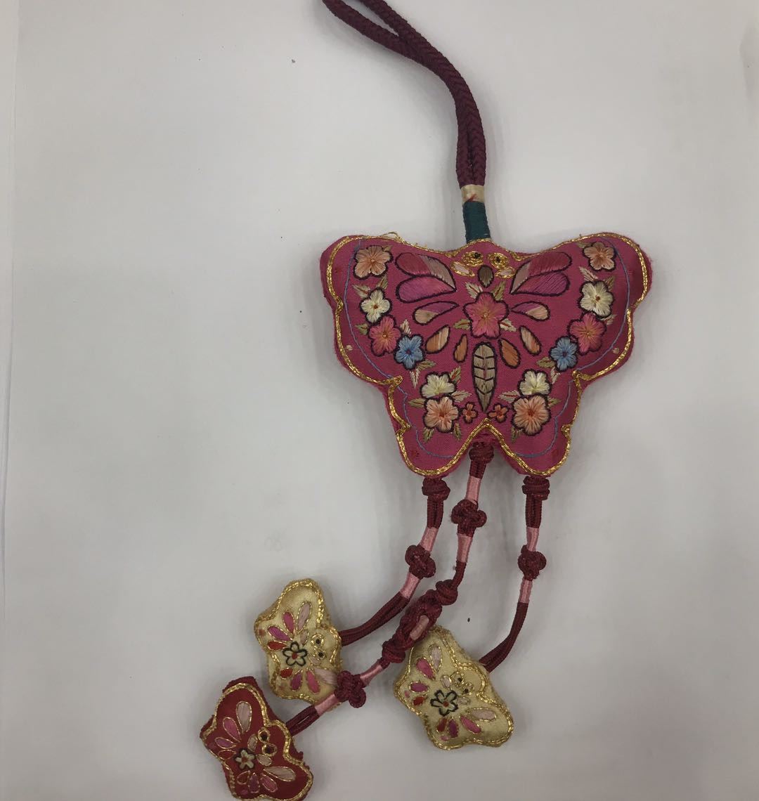 香囊香包随身蝴蝶流苏香囊文字刺绣纯手工制作双面蝴蝶挂件/韩服装饰品/绿色/车挂