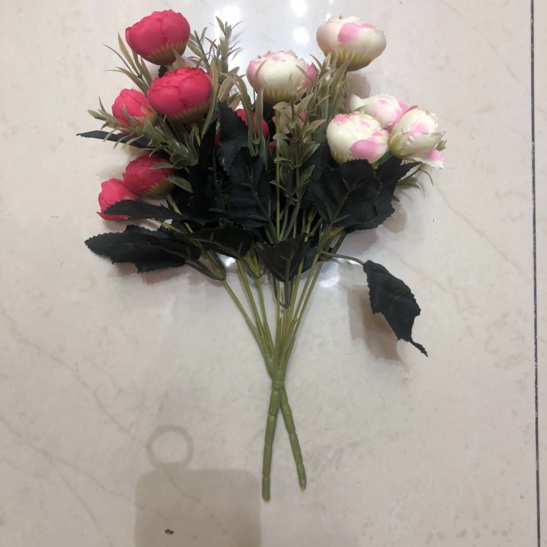 仿真玫瑰花束绢花玫瑰花塑料假花装饰客厅摆设把束牡丹花桌面摆件