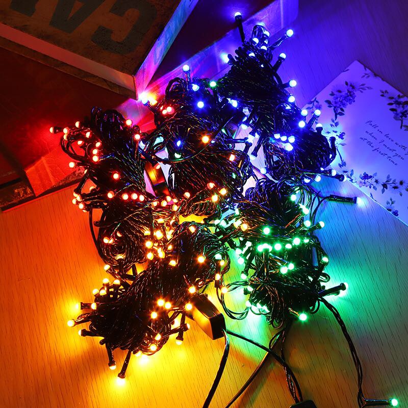 PVC黑线LED圣诞灯星星灯串室内婚庆10米100彩灯灯串细节图