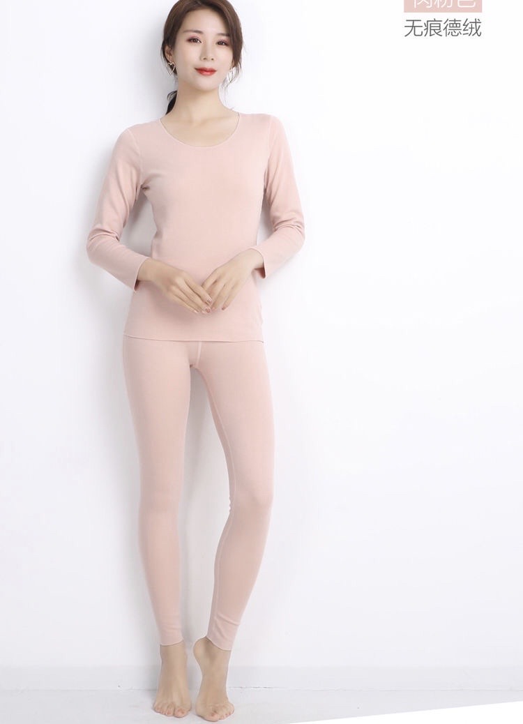 Seamless Thermal Underwear Set For Women Winter Plus Fleece Thin Thermostatic Self-Heating De Fleece Base Long Johns details Picture