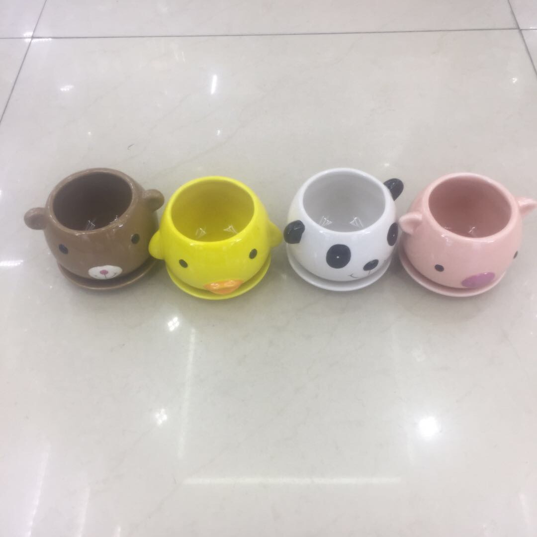 Cartoon succulent ceramic flower pot balcony flower pot with butterfly cute animal 4 piece set small flower pot thumbnail