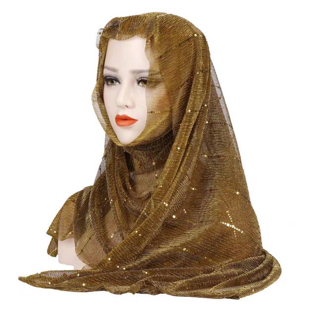 Simple and fashionable thin long scarf, cross-border Muslim headscarf with silver thread pleated silk scarf, versatile long scarf for warmth details Picture