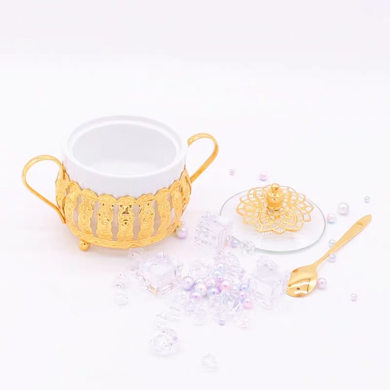 欧式浮雕燕窝碗描金双耳碗糖水甜品碗金色碗陶瓷带盖盅银耳碗汤