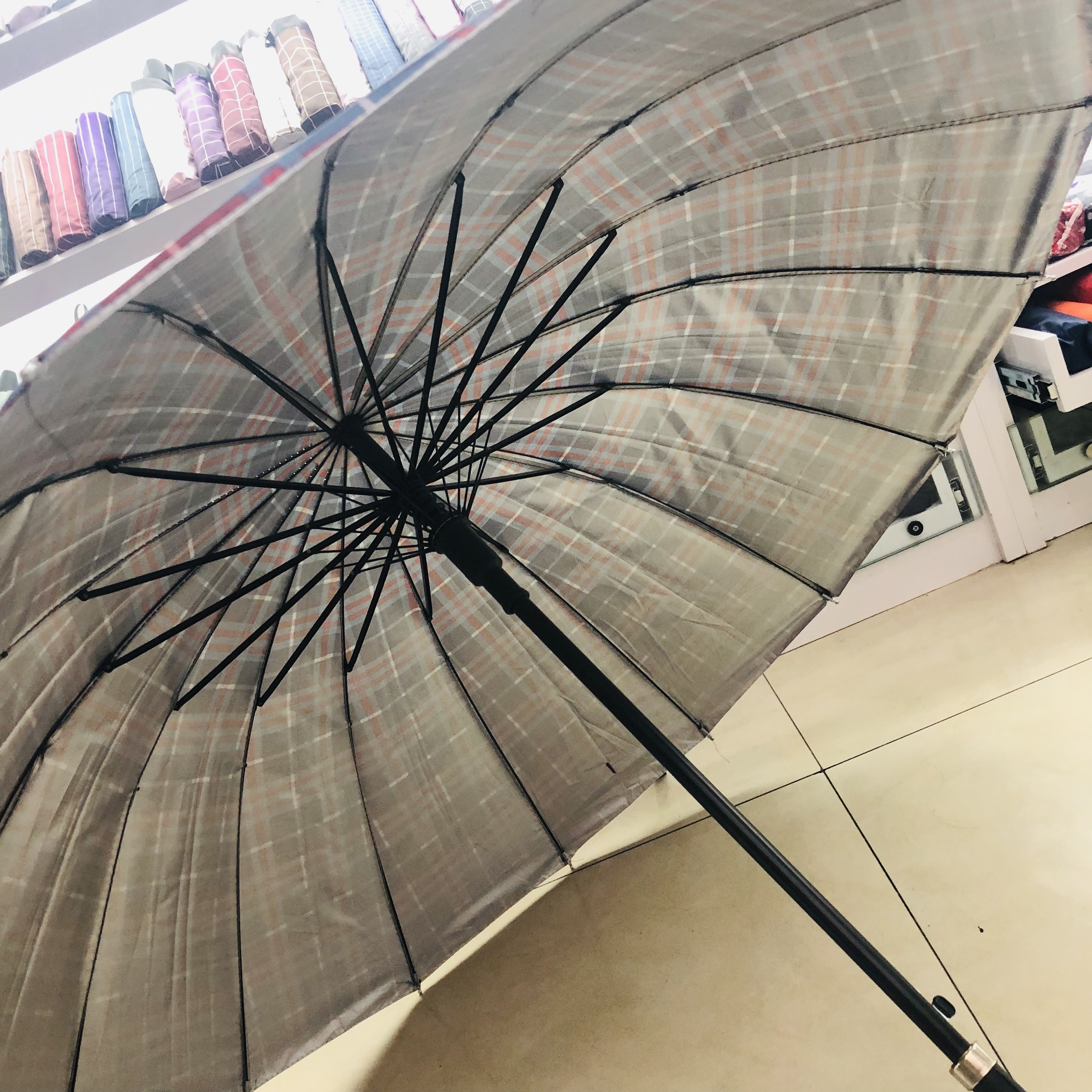 Gingham Paradise Umbrella Folding Rain And Sunshine Umbrella Straight Pole Umbrella Sun Protection Uv Protection Sunshade Umbrella For Men And Women Specification drawing