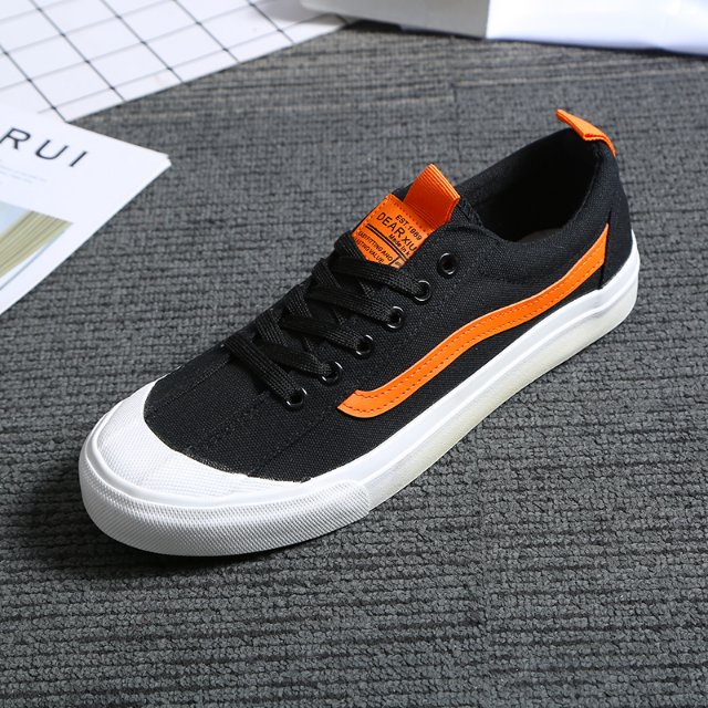 浅包头线头拼色布板鞋帆布鞋硫化鞋潮男单鞋男士套脚懒人鞋格布一脚蹬绅士范甲板鞋帆布鞋