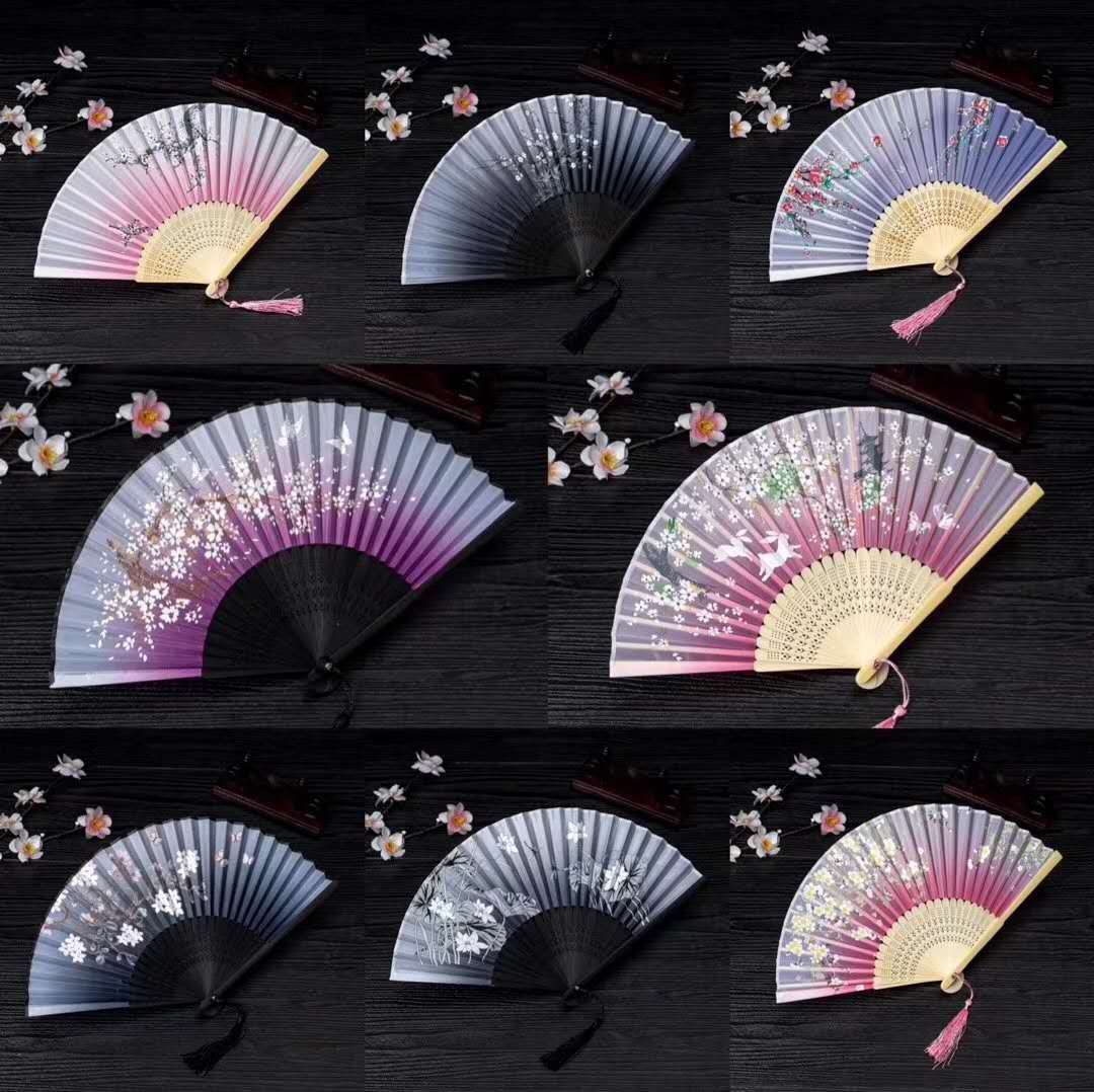 古风印花扇形折叠中国风便携折扇扇子女式扇真丝一笑扇