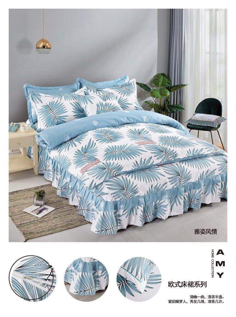 European-style bed skirt, four-piece bed set, pure cotton double bedding, thickened edge duvet cover