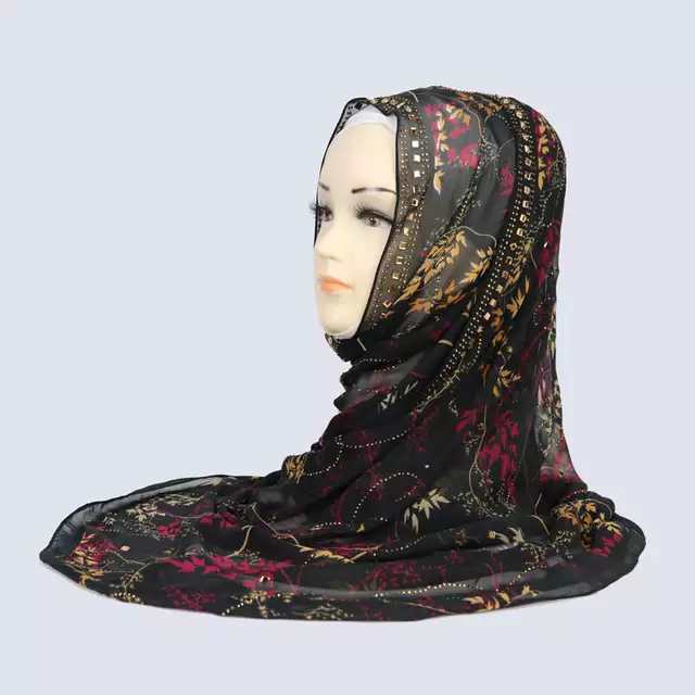2020 new style Muslim headscarf with rhinestone and printed patterns Specification image