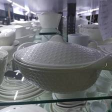 酒店家居纯白骨瓷大汤碗汤锅微波炉适用带盖陶瓷汤锅