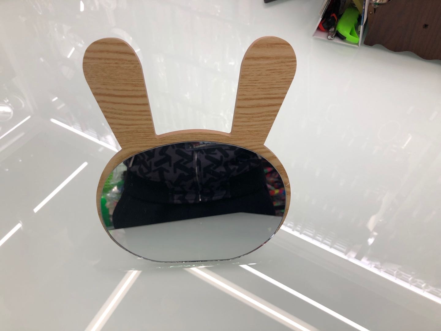 创意新款可爱长耳朵兔子木质桌面台式单面化妆木头镜直销化妆镜