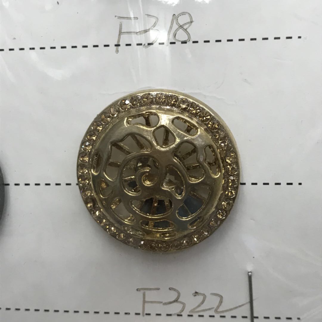 Round Gold Alloy Cutout Button With Drill Decorative Buckle details Picture