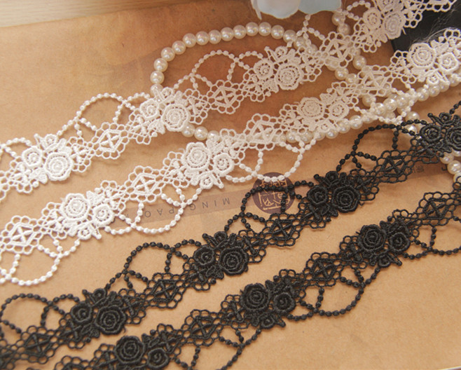 D26 Handmade Garment Accessories Lace Water Soluble Embroidery Double Rose Curtain Lace Width 2.5Cm details Picture