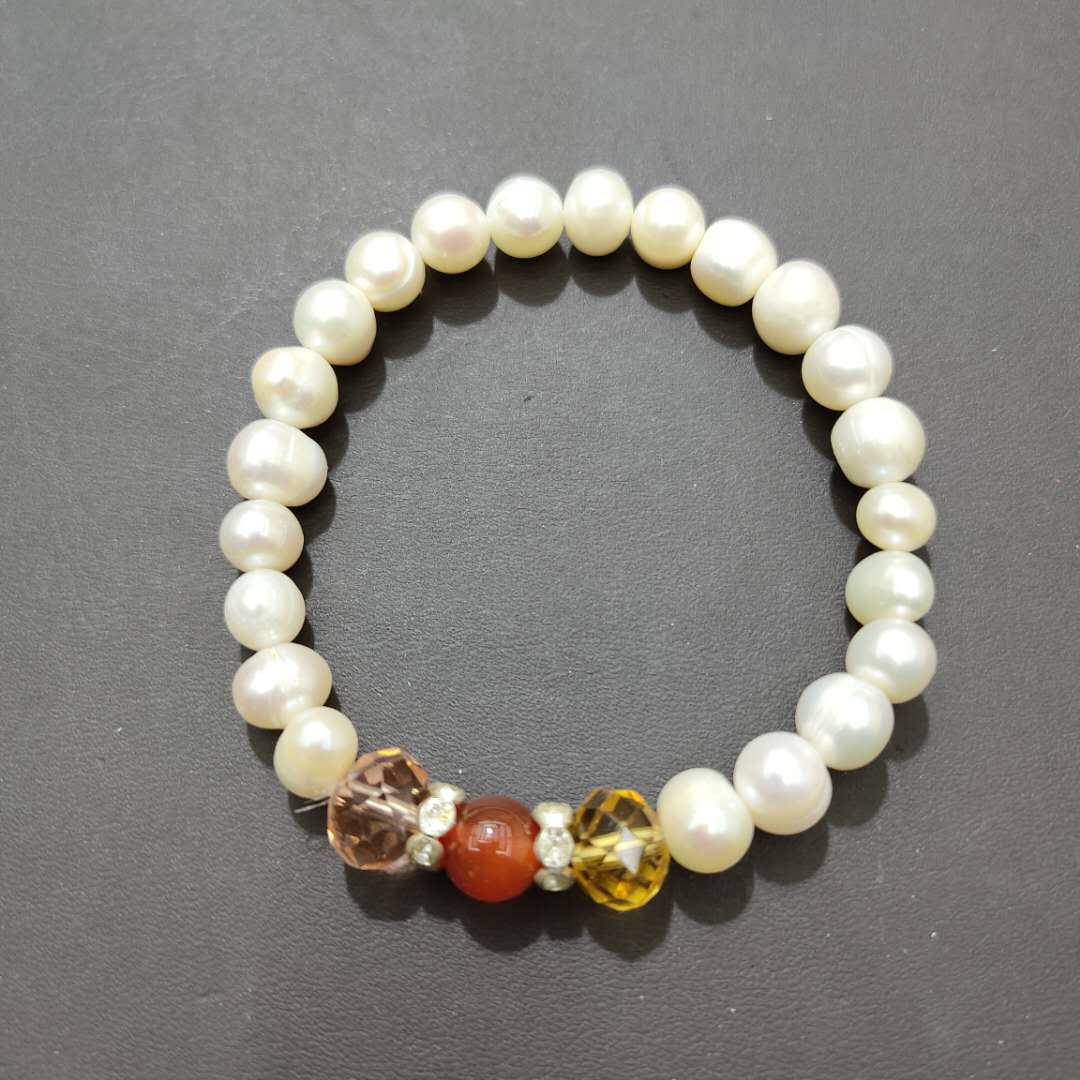 Fashion style silver white freshwater pearl string red natural stone beads bracelet thumbnail