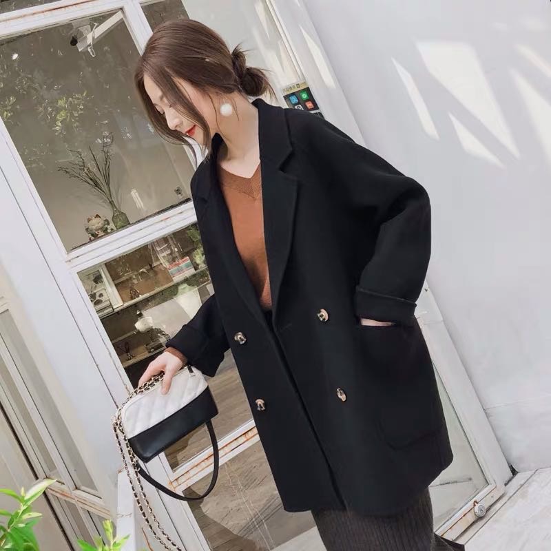 New double-sided cashmere coat for autumn and winter, loose and cocoon-shaped short woolen coat in Hepburn style for petite women details Picture