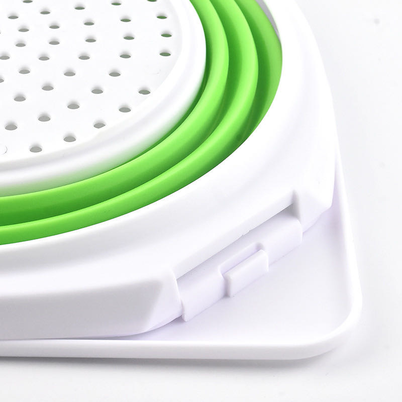 Kitchen Dish Washing Machine Round Retractable Folding Drain Basket Creative Easy To Collect Square Water Filter Basket Washing Basin Fruit Blue details Picture