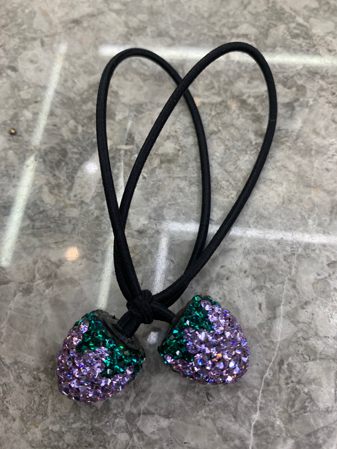 New imported rhinestone small purple strawberry rubber band hair tie headpiece for girls thumbnail