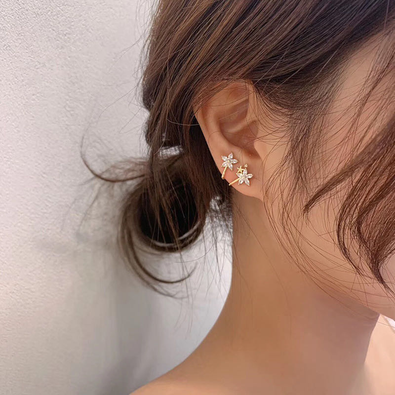 韩版时尚花朵耳环锆石气质高雅冷淡风简约百搭耳钉饰品细节图