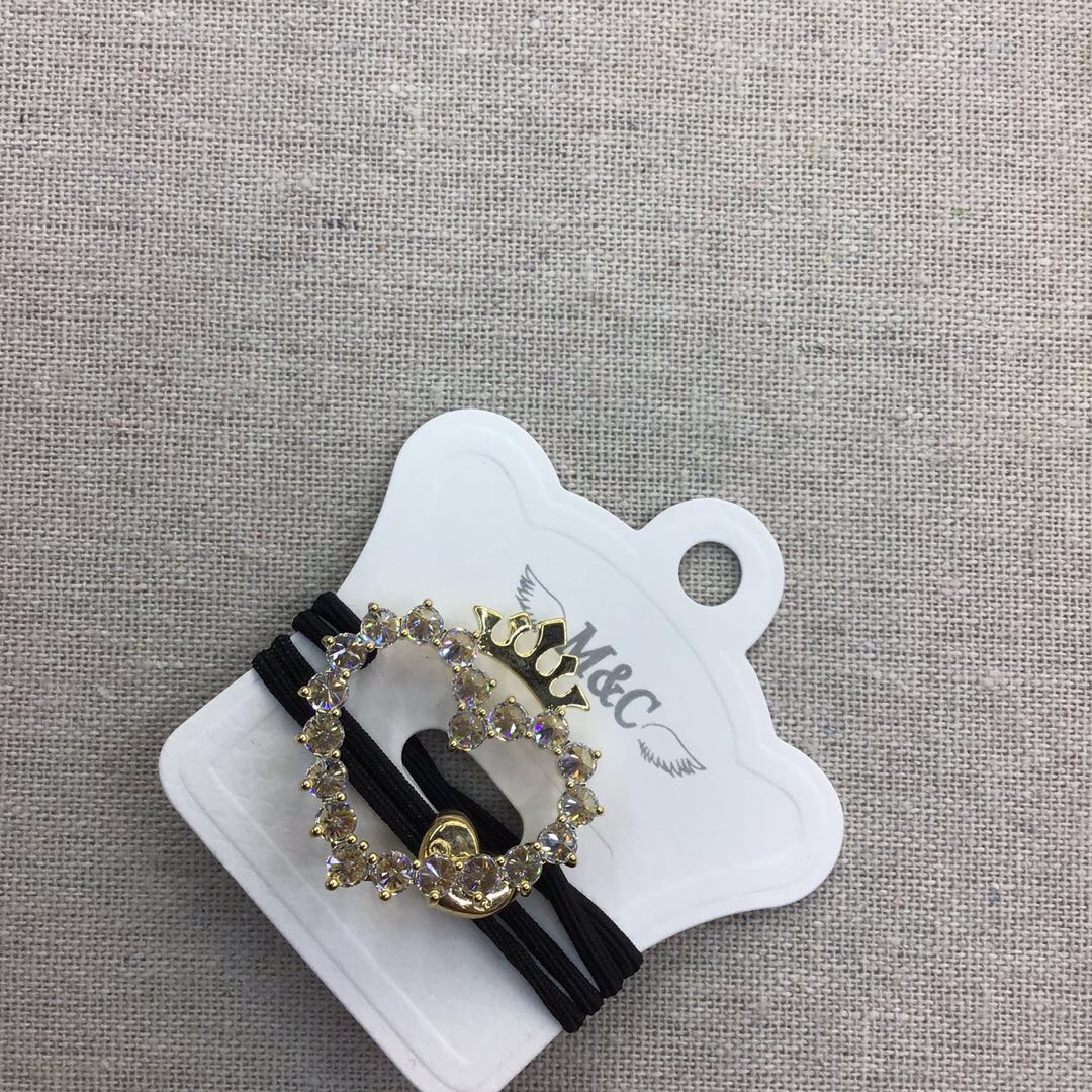 Korean-style diamond-encrusted crown heart-shaped double-strand nylon black rubber band details Picture
