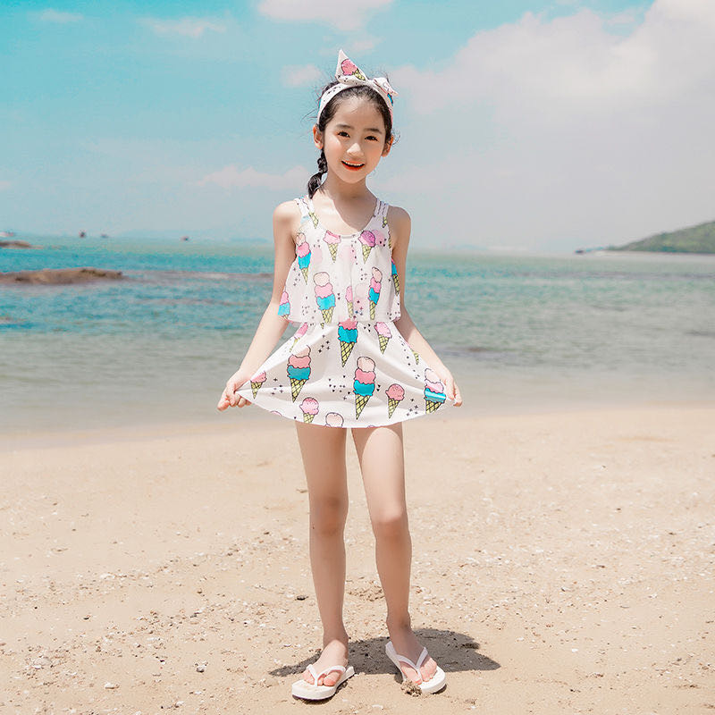 水迪儿童游泳衣女童可爱连体公主裙式女孩小中大童亲子温泉泳装