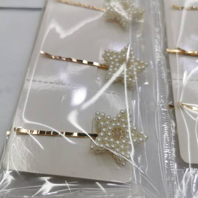New Korean version plastic pearl five-pointed star alloy straight clip headwear, hair accessories, hair clips, simple single items Specification image