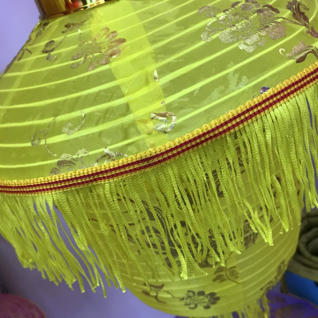 Color Light Yellow Fabric Fringe Cover Lamp Body Printing Chinese Style Specification drawing