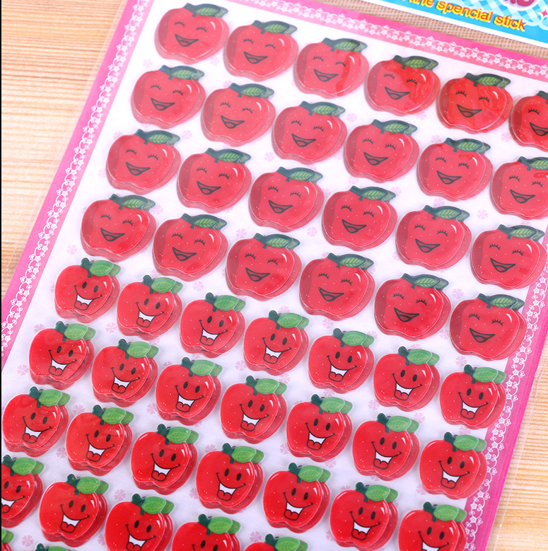 Yiwu Good Goods Reward Stick Pvc Lovely Fruit Star Bubble Stickers Children Reward Stickers Wholesale Specification drawing