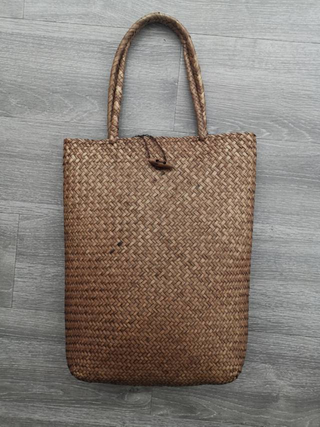 Simple Hand-Held Bamboo Braided Bag Solid Color Casual Hand-Woven Beach Bag Bamboo Braided Bag