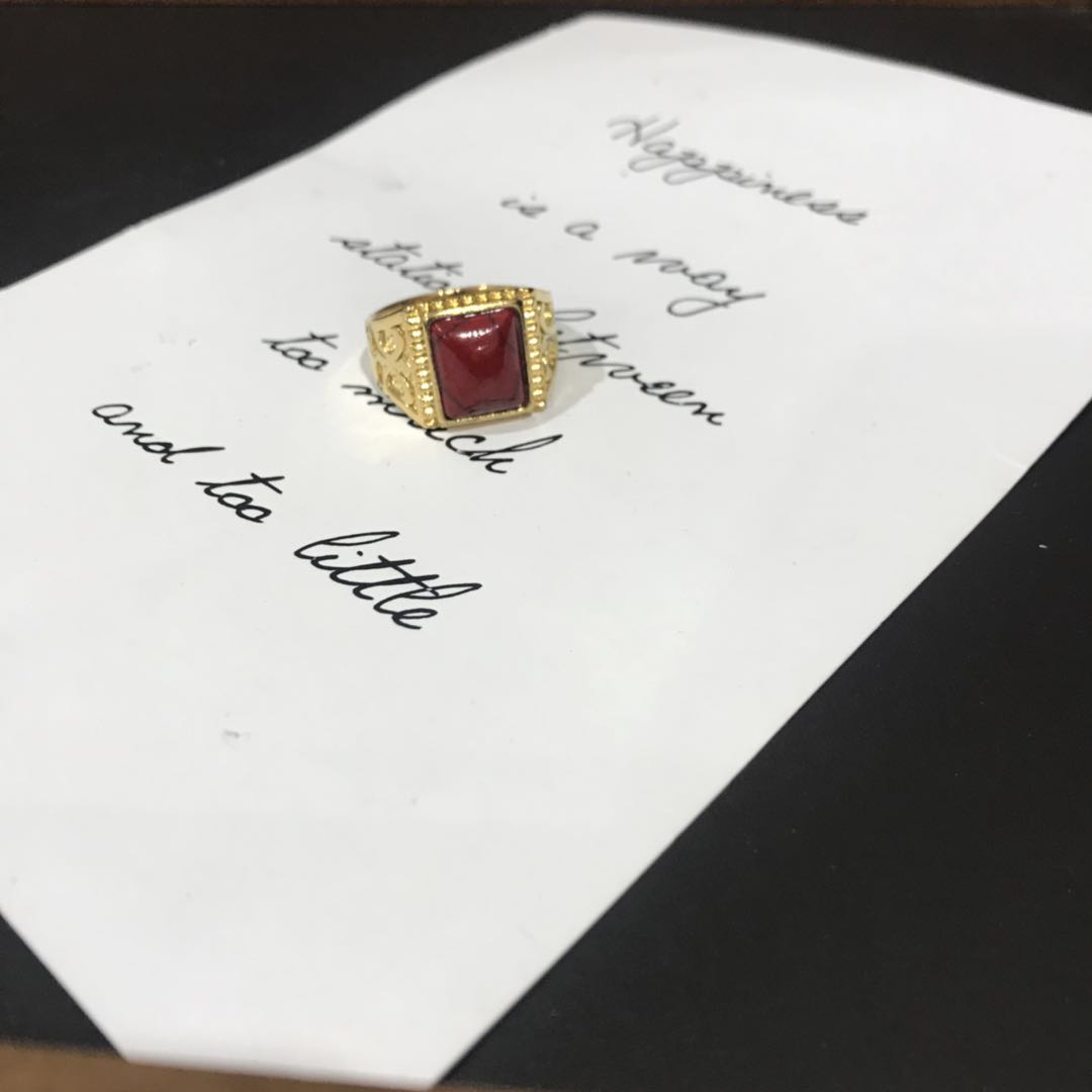 Trend set red natural stone ring for women open male ring brass gold plated ring