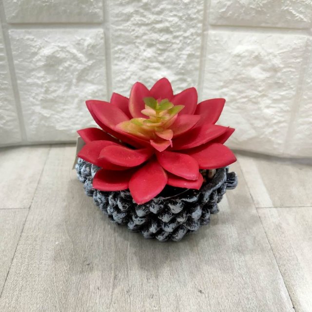 Big red lotus fleshy simulation green plant potted desk decoration thumbnail