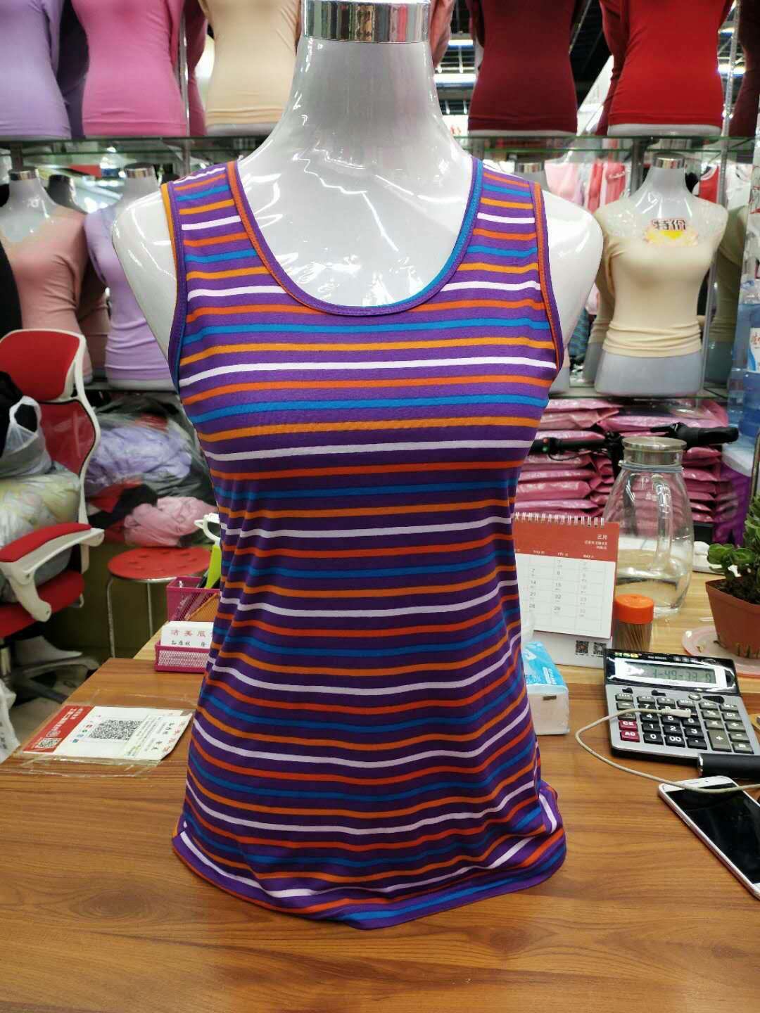 Women's Striped Casual Tank Top Modal Crew-Neck Base details Picture