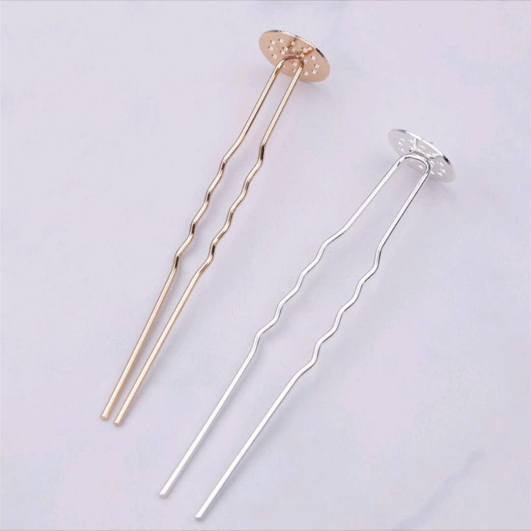 Ancient-style diy accessories, hairpins, material kits, homemade hair accessories, headwear, mixed ancient-style accessories, small hair forks, round plate welded small forks, 5 corrugated small hair fork accessories, small hair forks Specification image