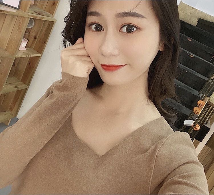 Double-Sided Velvet Warm Self-Heating Underwear Students Cationic Bottom Shirt Women's Round Neck Top Winter New Style Specification drawing