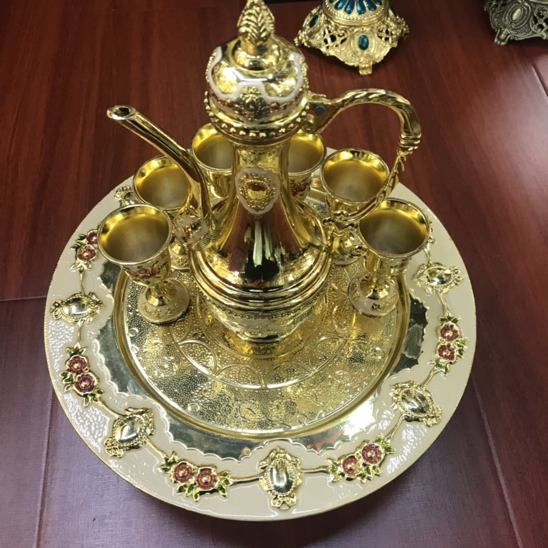 酒具套装高档欧式黄金色酒壶酒杯工艺品经典酒具套件送礼摆件家居